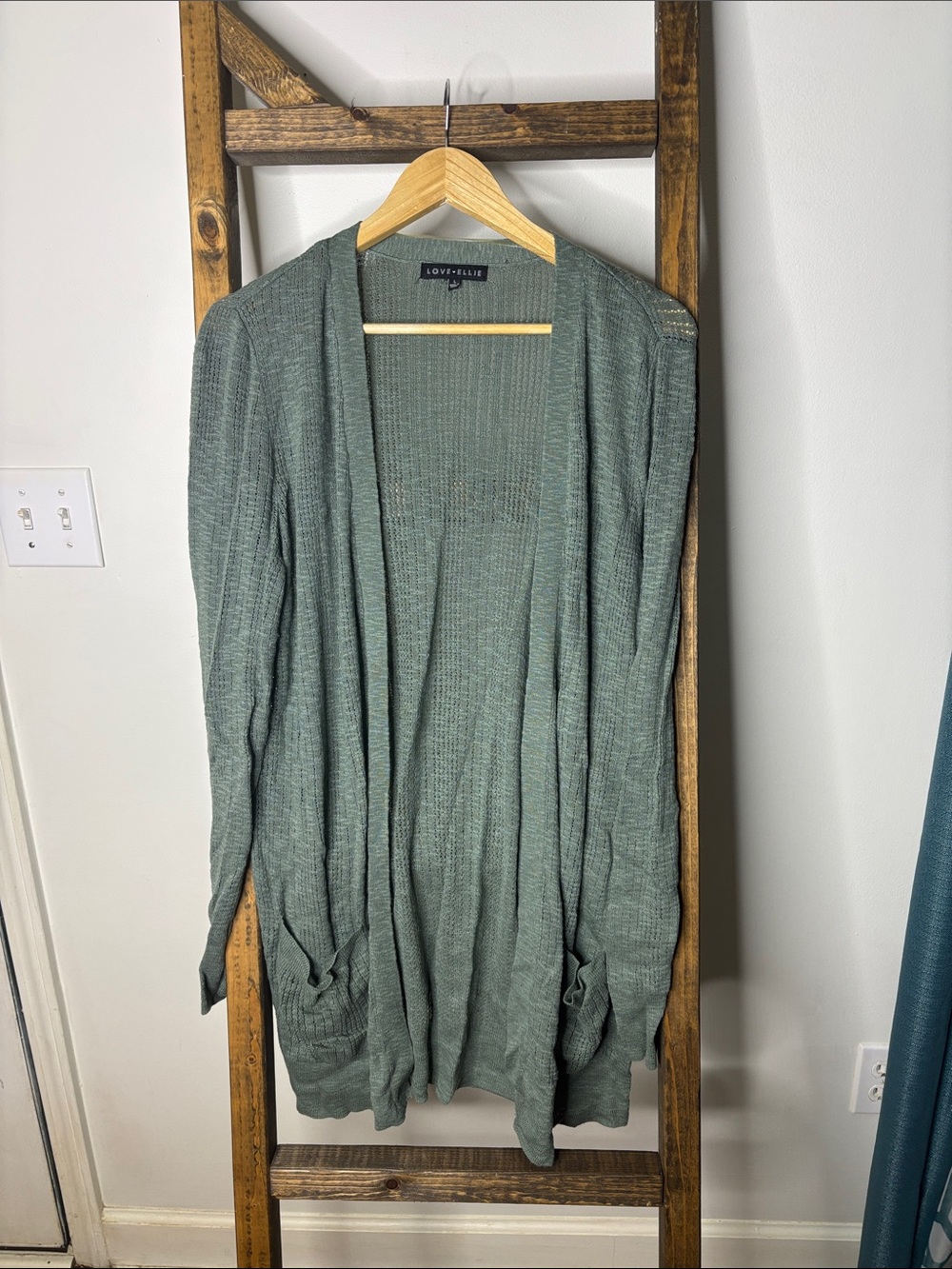 Love Ellie Sage Open-Front Ribbed Cardigan with Pockets Size L